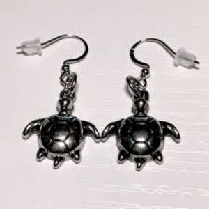 Handmade Silver Turtle Dangle Earrings